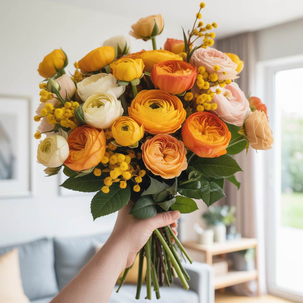 SUN RAYS – Mimosa and Mixed Yellow and Orange Flower Bouquet